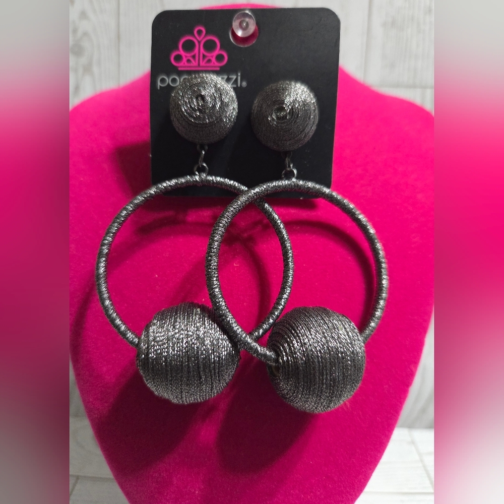 paparazzi Metallic Gunmetal Wrapped Hoop Drop Earrings